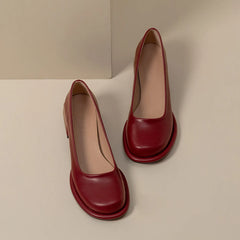 LIZAKOSHT Wine-red shoes with thick heels in spring of 2024, new female high-grade round head retro fairy wind Mary Jane wedding shoes.