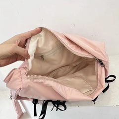 LIZAKOSHT - Korean Casual Half Moon Bag For Women Luxury Designer Handbag Purses 2024 New In Nylon Scarves Bow Large Capacity Cloth Shoulder