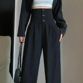 LIZAKOSHT  -  Autumn Trend High-waisted Hong Kong Style Slim Fit Wide-leg Suit Pants for Women Ins Unique Niche Casual Floor-length Pants