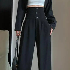 LIZAKOSHT  -  Autumn Trend High-waisted Hong Kong Style Slim Fit Wide-leg Suit Pants for Women Ins Unique Niche Casual Floor-length Pants