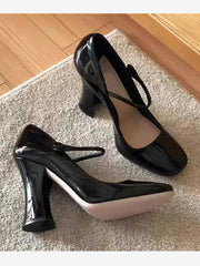 Lizakosht Black girls' high heels, 9cm high, thick heels, not tiring feet, high heels, round toe, Mary Jane single shoes
