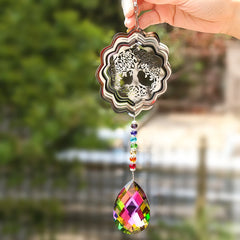 Chakra Crystal Wind Chimes Spinner Sun Catcher Prism Metal Tree of Life Hanging Pendant Light Catching Home Wedding Garden Decor