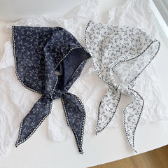 Lizakosht Japanese Small Floral Cotton Linen Triangle Scarf Women Spring Summer Forest Headband Silk Scarf Lace Decoration Photo Scarf New