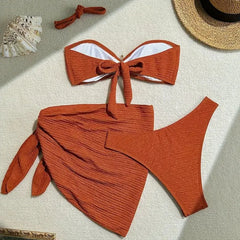 LIZAKOSHT - Bikini solid color swimsuit strapless beach skirt