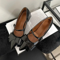 LIZAKOSHT - Bow Pointed Toe Mary Jane Shoes Women Chunky Heel Elegant Office Shoes Women Comfy Pumps Female Fashions Retro High Heels Women