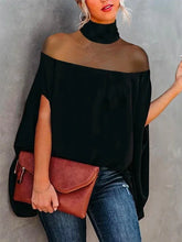 LIZAKOSHT - Fashion Batwing Sleeves See-Through High-Neck Blouses Summer Causal Going Out Shirts Tops For Women