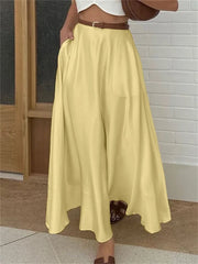 LIZAKOSHT - Satin Yellow Maxi Skirt for Women – High Waist Slim Fit Pocket Design Draped Silky Long Skirt Elegant Summer Outfit