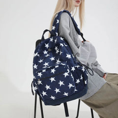 LIZAKOSHT - High-capacity Vintage Grunge Men Backpacks All Match Simple Fashion Star Letter Schoolbags Y2k Aesthetic Trendy Backpack Women