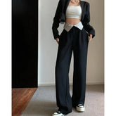 LIZAKOSHT  -  Autumn Trend High-waisted Hong Kong Style Slim Fit Wide-leg Suit Pants for Women Ins Unique Niche Casual Floor-length Pants