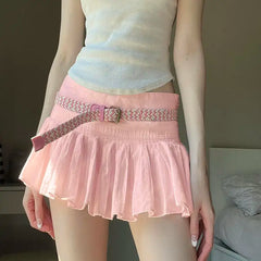 LIZAKOSHT - Skirt Korean Style Sweet Girl Style Woven Shredded Pleated Salt Style Age-Reducing Anti-Exposure Casual Pleated Skirt