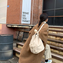 LIZAKOSHT - Korea Large Capacity Canvas Totes Shoulder Bags Y2k Casual All Match Drawstring Women Crossbody Bag Harajuku Grunge Handbag