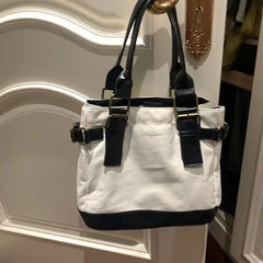 LIZAKOSHT - Top-Handle Bags Women Design Patchwork Canvas PU Casual Tote Handbags Harajuku All-match Cross-body Large Capacity Bag