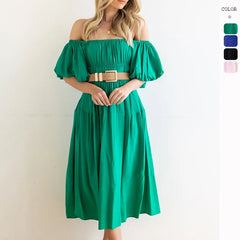 Lizakosht Summer Off Shoulder Pleated Waist Wrapped Dress For Women Beach Tunic Pareo Clothes Bikini Cover Up Saida De Praia Feminino