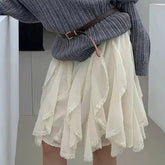 LIZAKOSHT - Style Lace Tulle Skirt Women Fairycore Sweet Elegant Ruffle Skirts Vintage Streetwear Irregular Layered Pretty Skirts
