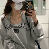 LIZAKOSHT - Sudaderas Spring Autumn Sweatshirt Halter Letter Print Loose 2 Piece Aesthetic Hoodies Women Retro Fashion Casual Y2k Streetwear