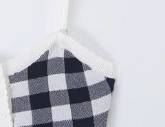 LIZAKOSHT - Autumn Black White Plaid Gingham Knitted Sling Dress Open Buttons V neck Package Hips Short Dresses Skinny Robe Vestidos