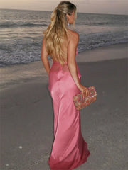 LIZAKOSHT - V-Neck Lace Patchwork Long Dress For Women See-Through Backless Lace-Up High Waist Party Dress Female Bandage Maxi Dress