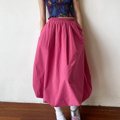LIZAKOSHT - Long Skirt Women Elegant Solid Elastic Waist A-line Vintage Korean Fashion Loose Balloon Maxi Skirt Casual Y2K Streetwear
