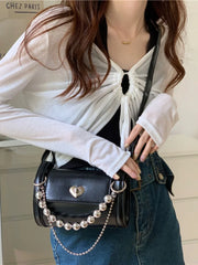 LIZAKOSHT - Sweet Girl Chain Heart Elegant Shoulder Bags Women Underarm Bag Fashion Commuter Solid Color Tote Bag Classic Bolsos All-match