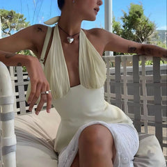 LIZAKOSHT - Women Silky Halter Neck Crop Top Sleeveless Crisscross Wrap Tank Top Y2k Summer Slim Fit Backless Cami Top