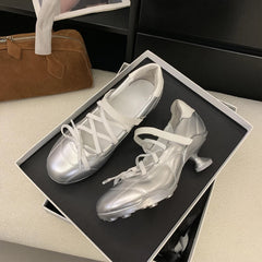 LIZAKOSHT - New Sports Style Lace Up Ballet Shoes Women's Designer High Heels Mary Jane Dance Ballroom Party Prom Shoes 1.97 inch