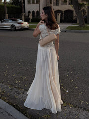 LIZAKOSHT - Women's Dresses Elegant Long Dresses Evening Dress Off-Shoulder Sheer V-Neck Lace Maxi Dress Formal Gown Woman Clothes Outerwear