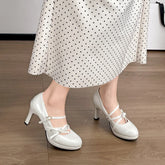 LIZAKOSHT - Platform Thick Heel Women JK Mary Jane Shoes Fashion Banquet Party Pumps New Spring Women's Butterfly-knot Dress Leather Shoes