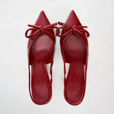 LIZAKOSHT - Luxury Designer Ladies Slingbacks Pumps Sweet Bow Elegant Pointed Toe Stilettos Patent Leather Party Wedding Shoes for Women