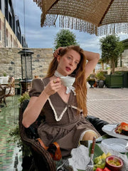 LIZAKOSHT - Plaid Waist Cinched Mini Dress Casual V-neck Short Sleeved Lace Up Slim Fit A-line Women Dresses Lady Daily Commute Vestido