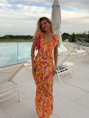 LIZAKOSHT - Spaghetti Strap Nightdress Summer Vest Dress V Neck Ladies Nightgown Printed Sleeveless Ankle Length Sleepwear For Female