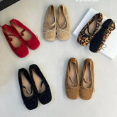 LIZAKOSHT - Flats Ballet Shoes Fashion Square Toe Shallow Bow Knot Ballerina Soft Casual Loafers Comfort Moccasins Leopard Print Shoes