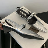 LIZAKOSHT  -  Sexy Rivet Slippers Women Low Heel Slingback Sandals Female Summer Pointed Toe Slide Chunky Designer Mules Pumps Sandalias Women