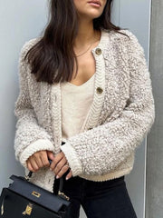 LIZAKOSHT - Faux Lambwool Coats Women Autumn Fashion Short Jacket Female Elegant Chic Single Breasted Outerwear Lady High Street Solid Coat