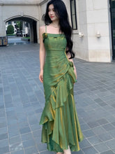 LIZAKOSHT  -  Elegant Spaghetti Strap Ruffles Mermaid Dress Long Sleeve Knitted Long Coat Korean Fashion Evening Party Clothing Autumn Winter