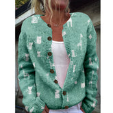 LIZAKOSHT - Women's Beige Sweater Long Sleeve Loose Kawaii Black Cat Knitwear Cardigan Female Casual Cozy Soft Coat Daily wear