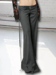 LIZAKOSHT - Lace Up Loose England Style Trousers Fashion Low Waisted Solid Pants Vintage Aesthetic Leisure Bottoms for Women