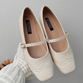 LIZAKOSHT  -  Patchwork Mixed Color Vintage Design Mary Janes Women Comfort Square Toe Low heel Shoes Simple Buckle Ballet Shoes for ladies