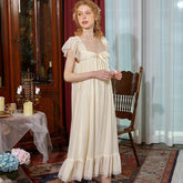 LIZAKOSHT - Sweet Lace Nightdress Women Sleepwear Princess Sexy Nightwear Summer Fairy Mesh Vintage Peignoir Victorian Night Dress Home Wear