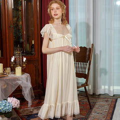 LIZAKOSHT - Sweet Lace Nightdress Women Sleepwear Princess Sexy Nightwear Summer Fairy Mesh Vintage Peignoir Victorian Night Dress Home Wear