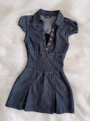 LIZAKOSHT  -  Denim Dress Slim Y2k Short Sleeve Button Goth Vintage Streetwear Fashion Aesthetics Harajuku Short Dresses Mini Skirt Punk 2000s