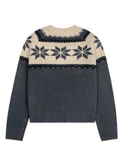 LIZAKOSHT - Autumn and winter round neck color matching flowers loose fashion casual style warm long sleeve knitted sweater woman