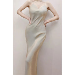 LIZAKOSHT - New Sexy Moonlight Fishtail Skirt Fashion V Neck Elegent Long Dress Summer Suspender Strap Backless Chic Evening Party Dress