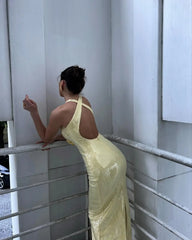 LIZAKOSHT - Sexy 3d Flower Sequins Backless Halter Maxi Dress Women Fashion Deep V-neck Split Bodycon Dresses 2024 Lady High Streetwear Robe