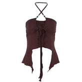 LIZAKOSHT  -  Korean Style Design Sense Hanging Neck Y2k Tank Chest Drawstring Lace Vest Women's Autumn and Winter Irregular Bottoming Tops