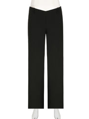 LIZAKOSHT - Casual Loose Solid Suitpants Office Lady Basic Mid-Waisted Straight Wide Leg Pants Women Summer Fashion Streetwear