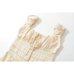 LIZAKOSHT - Sexy Elegant Women Lace Patchwork Square Neck Tank Dresses Sleeveless A-line Mini Party Summer Dress Holiday Chiffon Robe