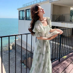 LIZAKOSHT  -  French Tender Style Square Collar Floral Print Dress for Women