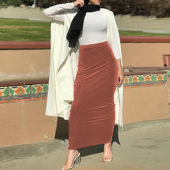 LIZAKOSHT - New Striped Elastic Temperament Slim Skirt Sexy Solid Color Knitted Bag Hip Ankle Women's All-season Women's Green Skirts