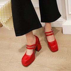 Lizakosht Fashion Mary Jane Shoes Women High Heels Pumps New Black Red White Heeled Platform Ladies Party Wedding Shoes Female Size 34-47