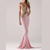 LIZAKOSHT - Classic V-Neck Appliquins Floral Sleevless Mermaid Formal Evening Dresses Birthday Party Prom Gowns Customized